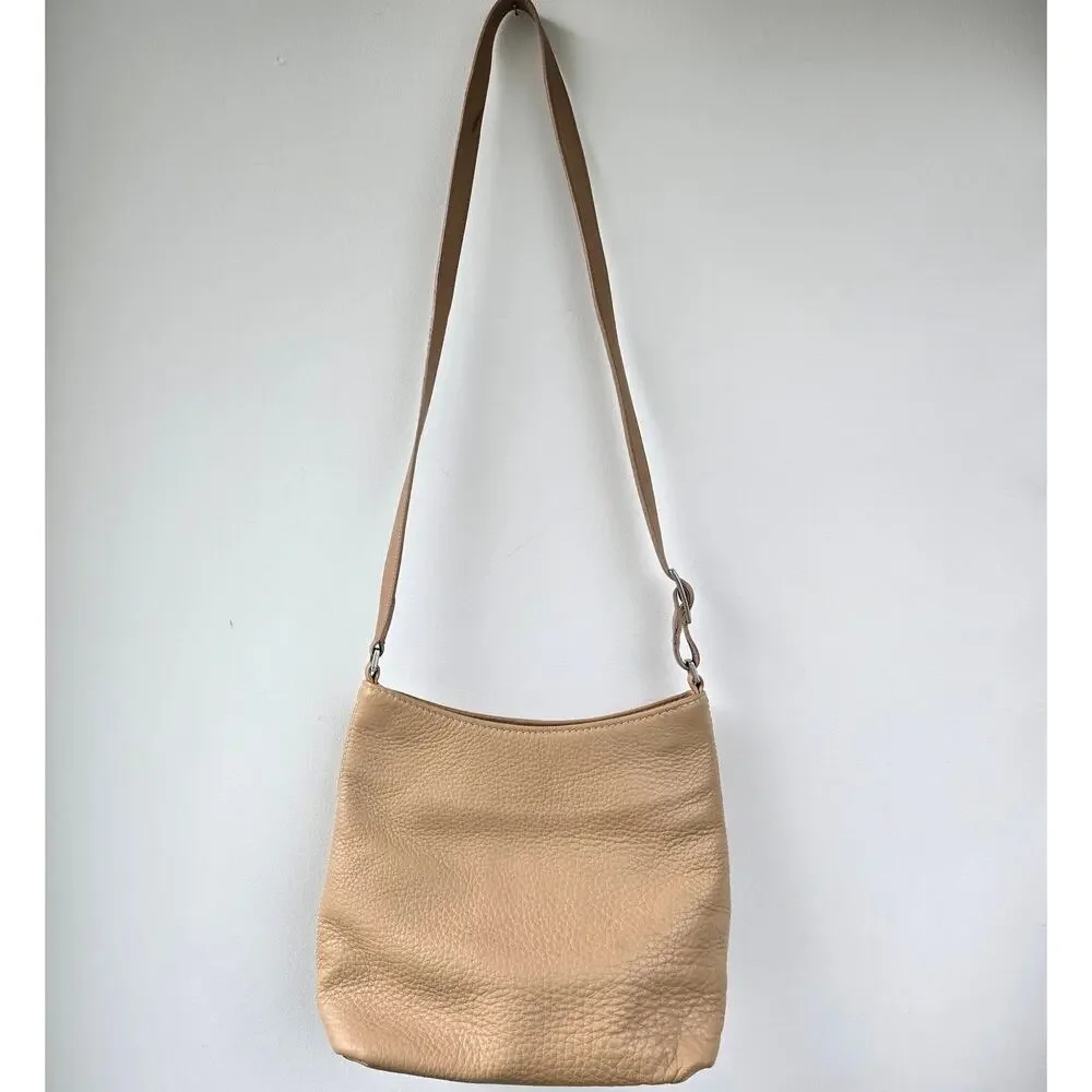 Coach Vintage Hudson Pebbled Leather Crossbody Purse Beige Neutral Bag Bullseye